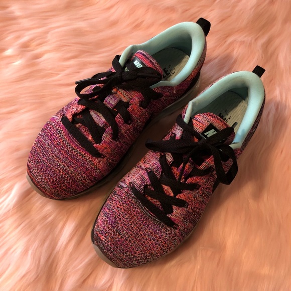 Nike Flyknit Running Sneakers Pink Black Women’s Athletic Shoes - Picture 3 of 7